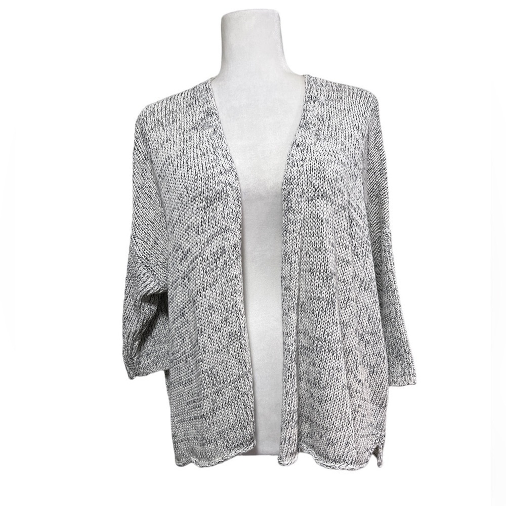 Eileen Fisher Knitted Organic Linen / Cotton Cardigan Sweater Salt & Pepper